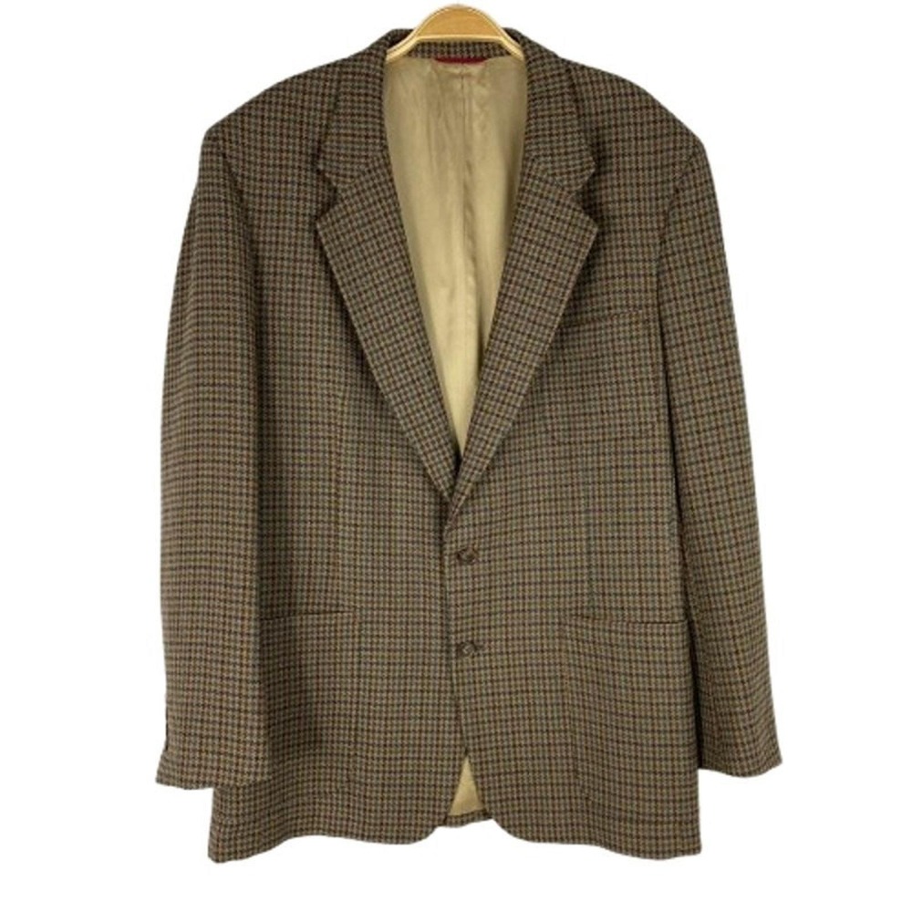 Vintage Jos. A Bank Houndstooth Wool Sport Coat Blazer Men 44L Brown Made in USA